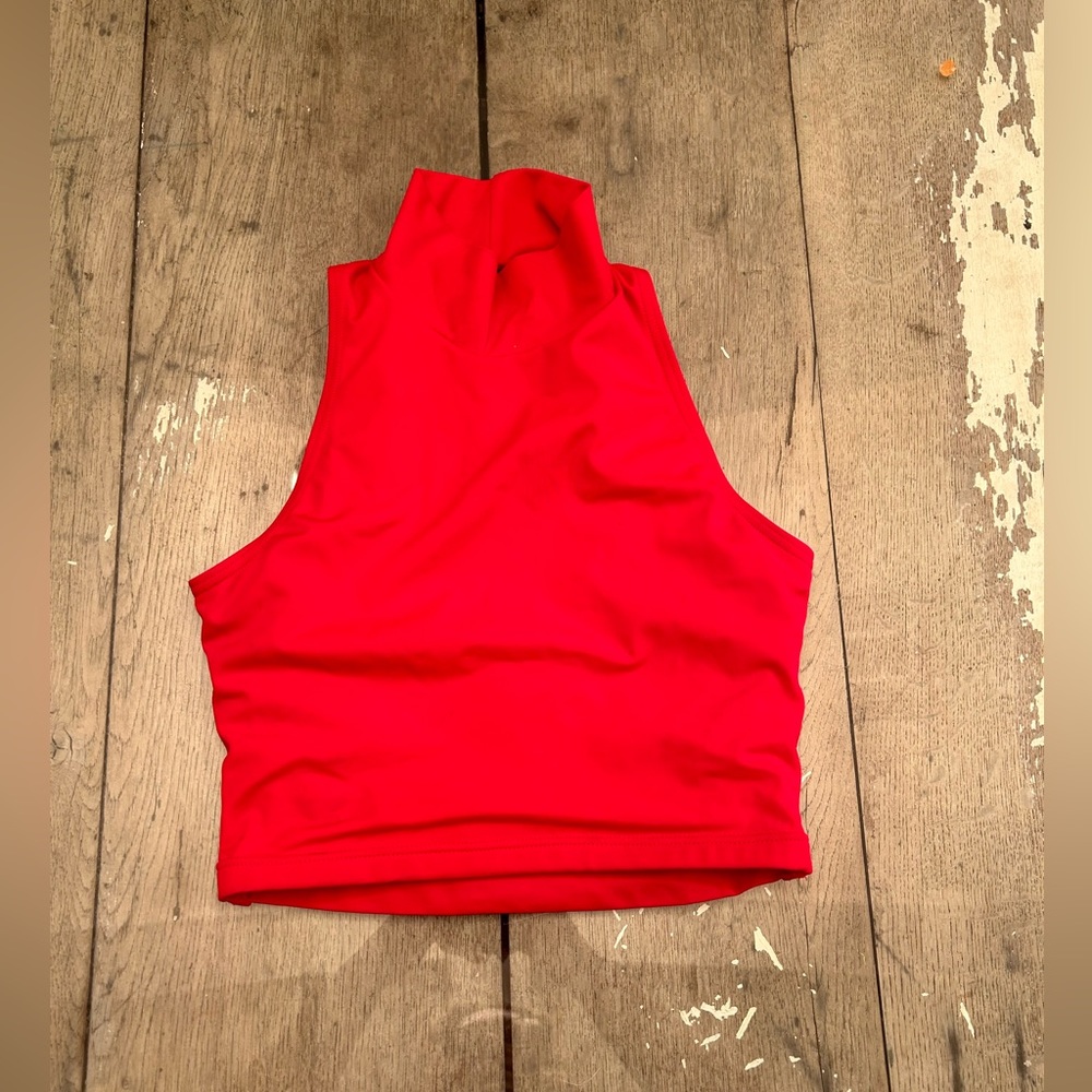 Red, Criss cross, high neck, size small, dance top